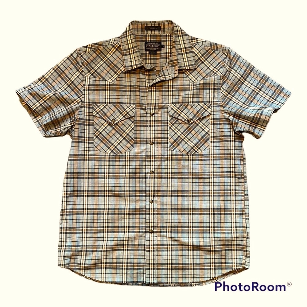 Pendleton L FRONTIER Plaid Snap Short Sleeve Shirt